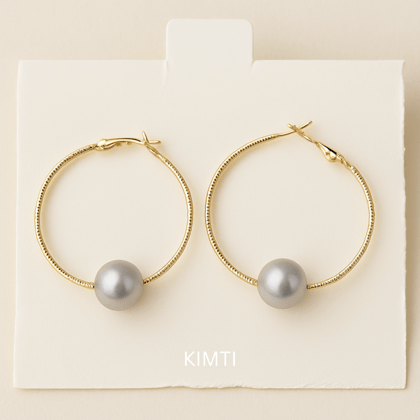 Gold Toned Big Hoop Pearl Earring