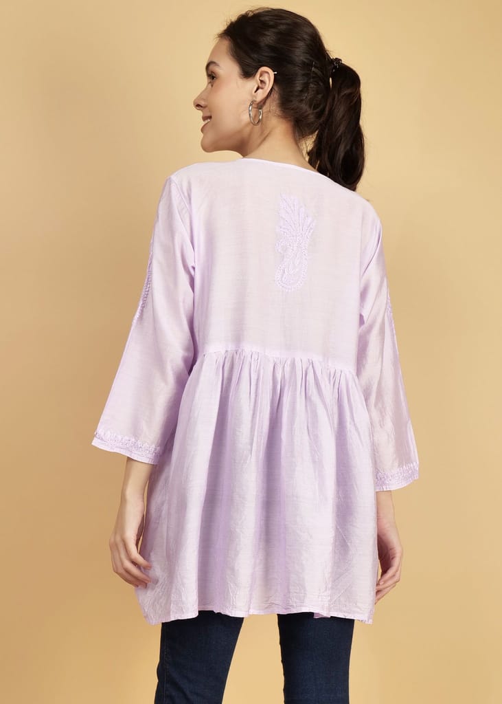 Chanderi Silk Short Purple Festive Kurta