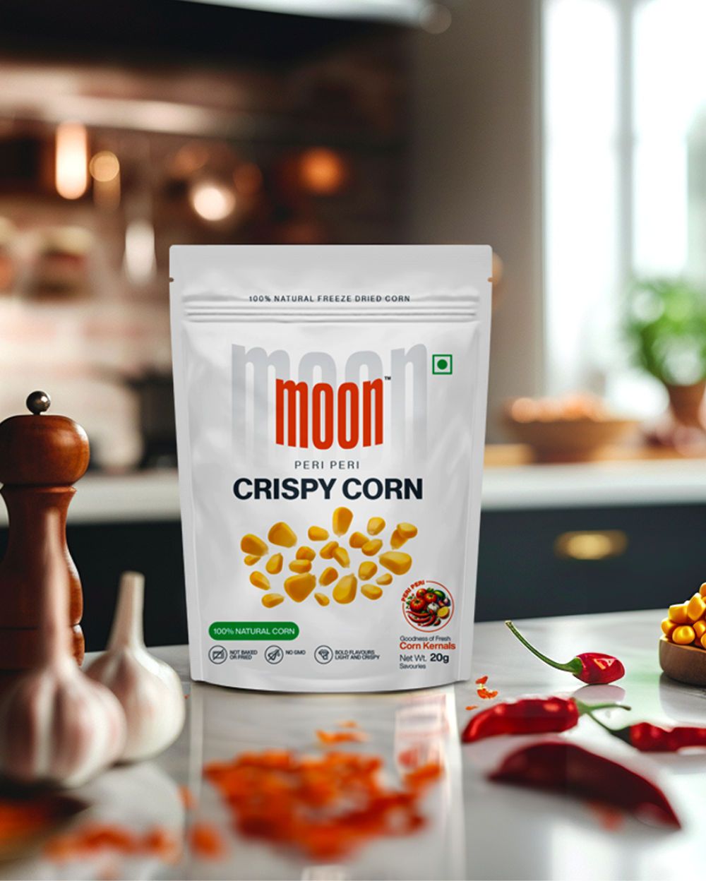 Moon Peri Peri Crispy Corn, 20 gm