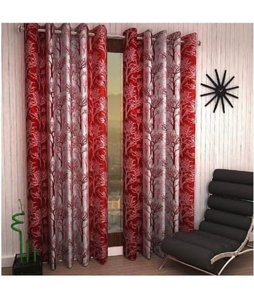 Phyto Home Floral Semi-Transparent Eyelet Door Curtain 7 ft Pack of 2 -Maroon