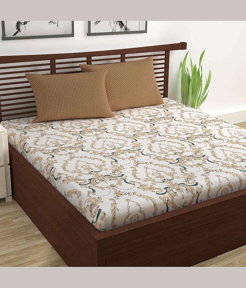 DIVINE CASA Cotton Double Bedsheet ( Beige )