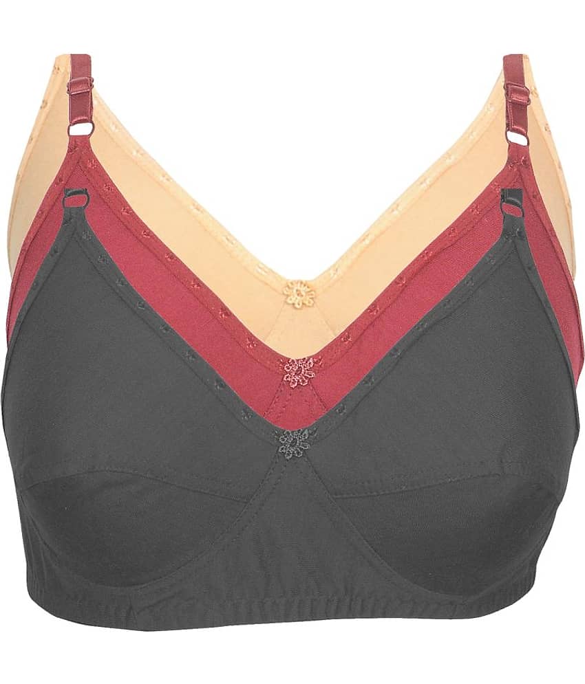 Kiran Enterprises Pack of 3 Cotton Non Padded Women's Everyday Bra ( Multi Color )