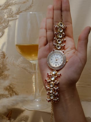 Maren Red Kundan Wrist Watch-Red