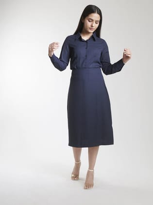 Poly Moss A line Skirt Suit - Navy Blue-M