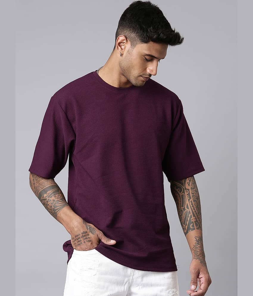 LEWEL Polyester Oversized Fit Solid 3/4th Sleeves Men's Round T-Shirt - Maroon ( Pack of 1 )