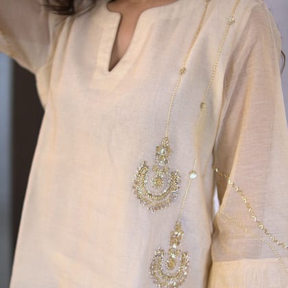 Off-white tissue chanderi set-XS