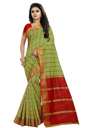 Generic Women's Cotton Silk Saree with Blouse (Parrot Green, 5 - 6 Mtrs)