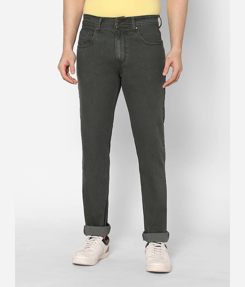 HJ HASASI - Olive Cotton Blend Slim Fit Men's Jeans ( Pack of 1 )