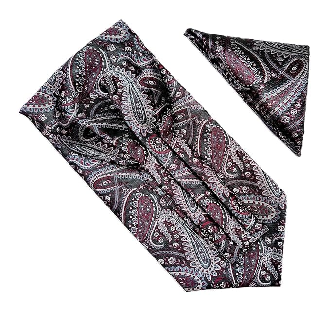 VOICI France Men's Self-Design Cravat Ascot NeckTie for Men Free Size Microfiber Fabric-Red Grey & Black