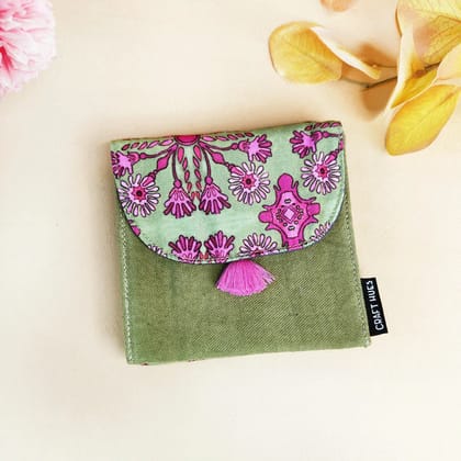 5 COMPARTMENT MINI WALLET-GREEN PINK TILE