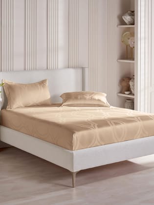 DDECOR Live beautiful Cotton King Bed Sheet Set Ethnic 300 TC with 2 Pillow Covers - Beige
