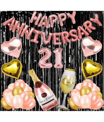 Jolly Party  21 Rose Gold Foil Balloons with Happy Anniversary Decoration Items ( Pack of 55)