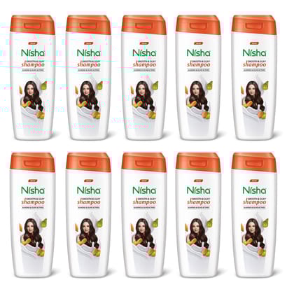 Nisha Smooth & Silky Shampoo for Women Men 75ml Pack of 10, Almond & Olive Actives Shampoo for Naturally Soft Silky Hair