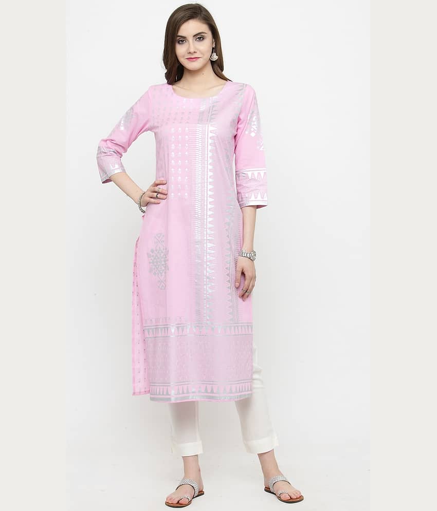Varanga Cotton Printed Straight Women's Kurti - Pink ( Pack of 1 )