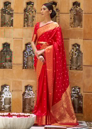 New Years Edit: Bridal Red And Gold Woven Kanjivaram Saree