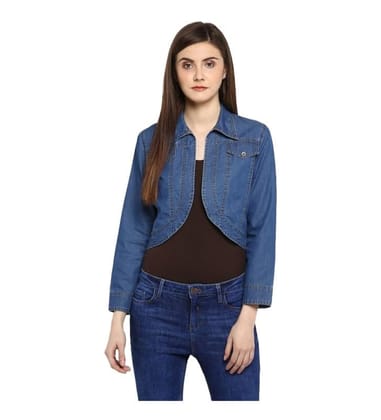Women's Denim Solid 3-4th Sleeves Shrug (Blue, M)-PID55843