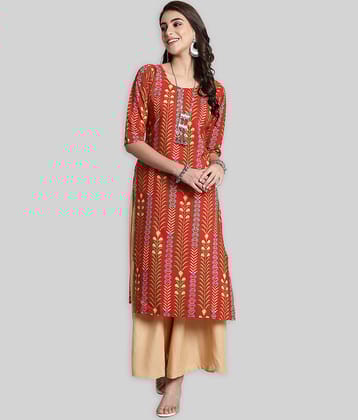 7Threads Crepe Printed Straight Women's Kurti - Orange ( Pack of 1 )
