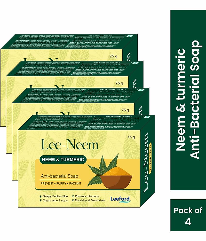 Leeford Lee-Neem Antibacterial Soap, Neem & Turmeric - 75g Each, Pack of 4