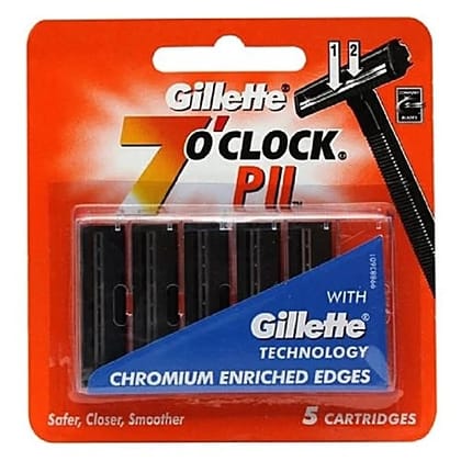 Gillette 7 O Clock Cartridges - P II With Chromium Enriched Edges, 5 pcs Pouch, 5 pcs Pouch