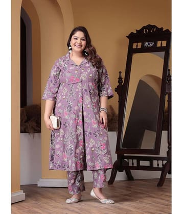 Little More By Stylum Rayon Printed Kurti With Pants Women's Stitched Salwar Suit - Mauve ( Pack of 1 )