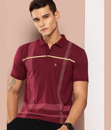 UNIBERRY Men Cotton Blend Regular Fit Striped Polo T Shirt ( Maroon )