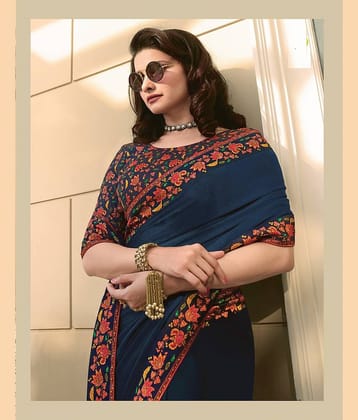 Gazal Fashions Georgette Printed Saree With Unstitched Blouse Piece ( Mustard )