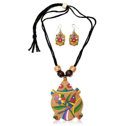 Terracotta Adjustable Tassel Necklace Earring Set Multicolor Work NonFading Color