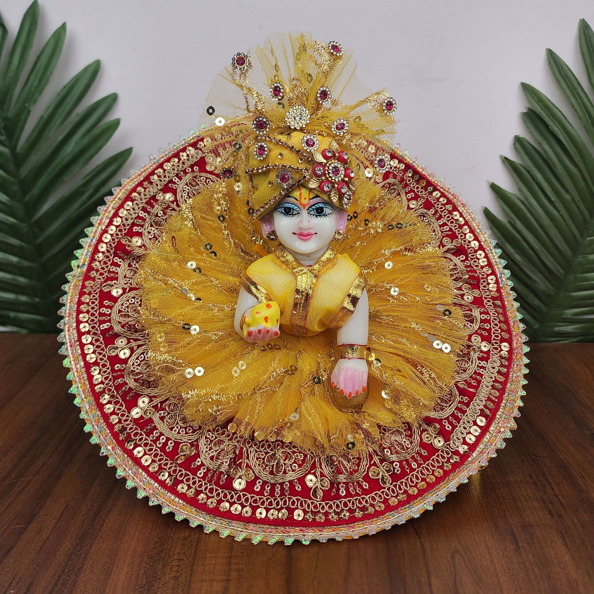 Yellow Rani Heavy Dress for laddu gopal ji with pagdi-0