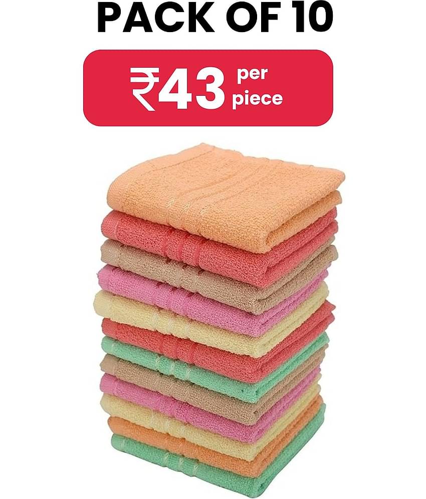 Swadesi E Shop Pack of 10 Cotton 401-450 -GSM Hand Towel ( Multicolor )