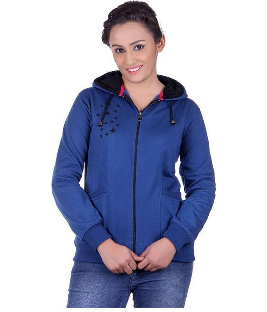 Goodluck Cotton - Fleece Blue Hooded Sweatshirt