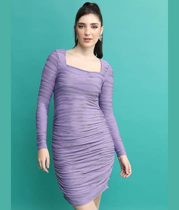 Tokyo Talkies Women Cotton Blend Solid Bodycon Dress ( Purple )