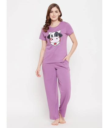 Clovia Purple Cotton Women's Nightwear Nightsuit Sets ( Pack of 1 )