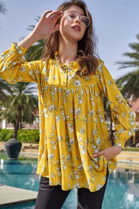 Floral Ruffle Round Neck Full Sleeve Top-XXS / Tuscany Yellow / TP013-DPMG002-1.4-NILL-NILL-NILL-NILL-THY002-FS001-NILL-BT001-2