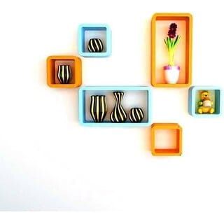 Onlinecrafts Wooden Wall Shelf Wooden Wall Shelf (Number Of Shelves - 6, Orange, Blue)