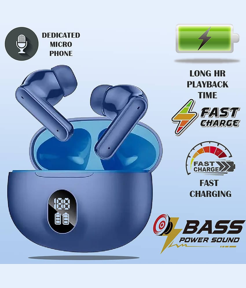 Bluetooth Earbuds with Digital Display & Charging Indicator (Blue)