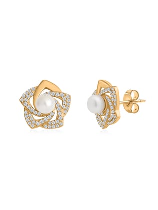 Natural Pearl Flower Gold Plated Earring For Women