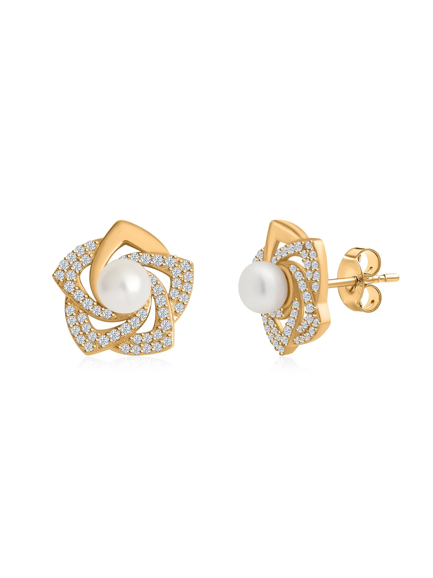 Natural Pearl Flower Gold Plated Earring For Women