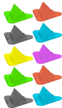 Pyramid Phone Stand, Universal Mobile Holder with Three Viewing Angles, Compatible with Most Smartphones and Small Tablets, Multicolour, 10 Pack