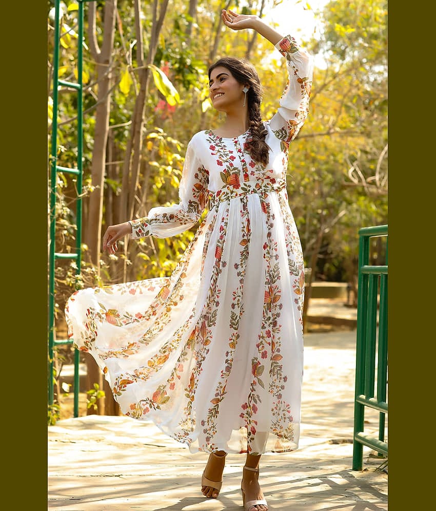 Juniper Women Chiffon Fit & Flare Dress ( Off White )