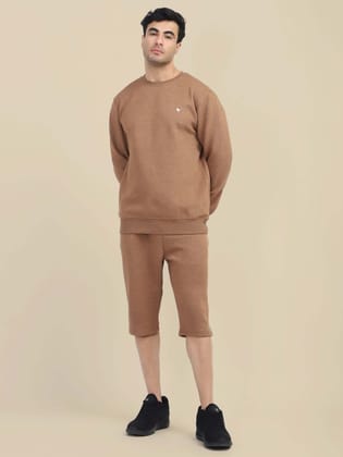Men'S Brown Sweatshirt With Shorts Cord Set-S
