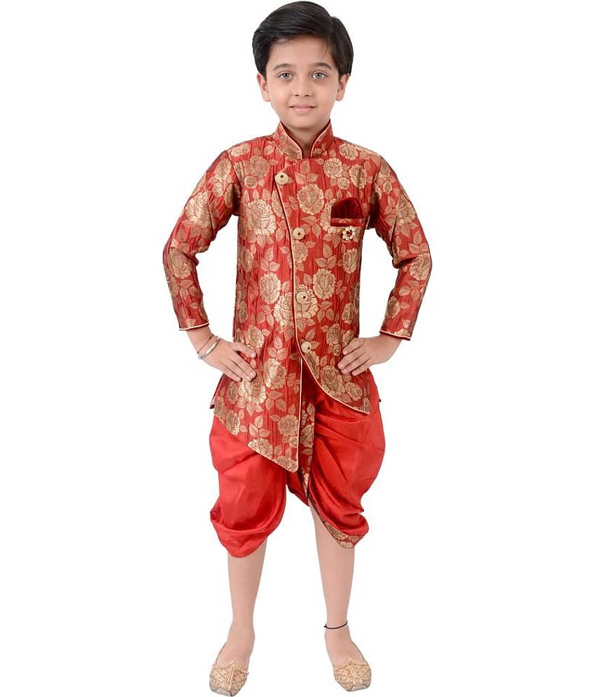 Arshia Fashions Boys Silk - Pattern Dhoti Kurta Set ( Red , Pack of 1 )
