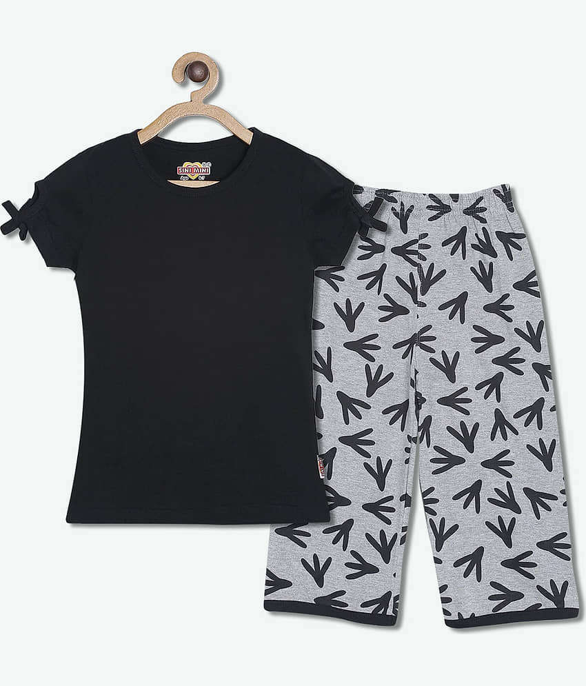 Sini Mini Pack of 1 Girls Cotton Top With Capris ( Black )