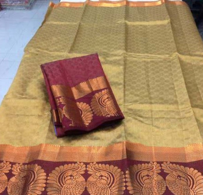 Women's Kanjivaram Silk Saree with Unstitched Blouse Piece (Beige, 5-6 Mtrs)