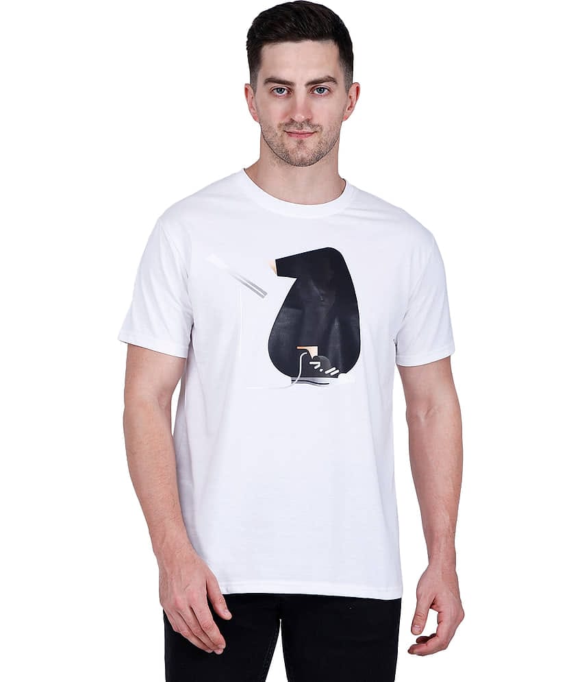 life dream Cotton Blend Regular Fit Printed Half Sleeves Men's Round T-Shirt - White ( Pack of 1 )