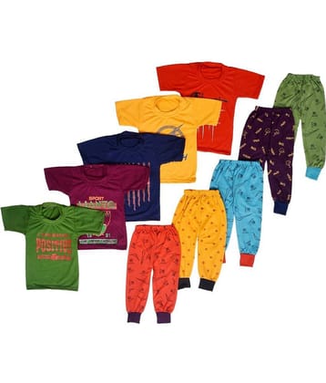 DIAMOND EXPORTER Pack of 5 Baby Boys Cotton Blend T-Shirt & Pyjama Set ( Multicolor )