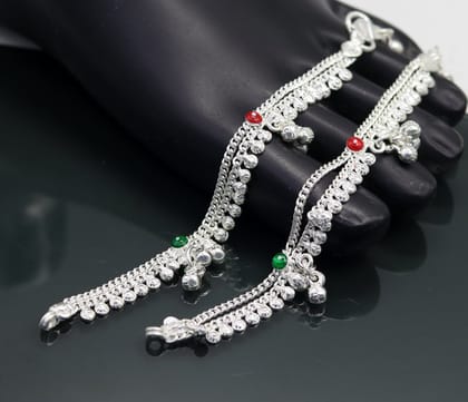 5.0" long handmade Sterling silver amazing vintage style ankle bracelet new born baby anklet noisy sound bells charm anklets jewelry ank198
