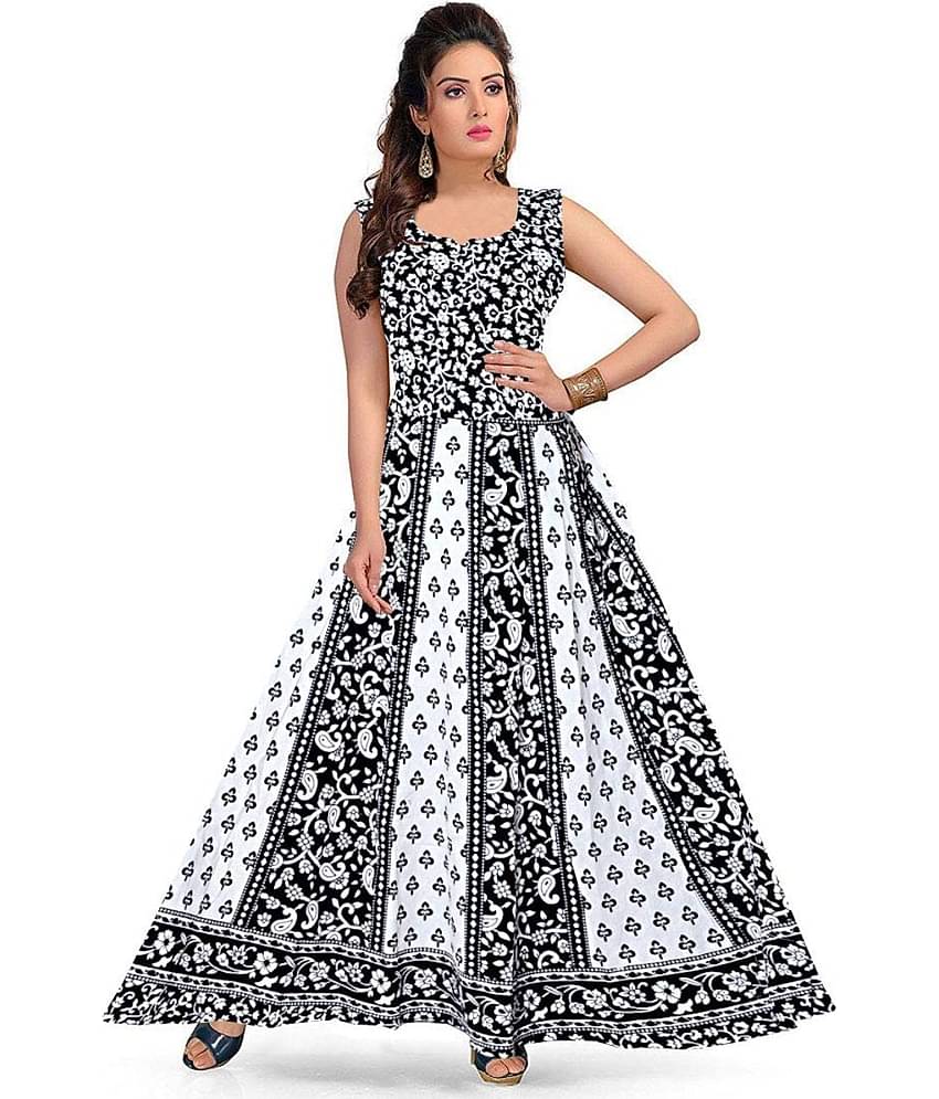 Rangun Women Cotton A-line Dress ( Black )