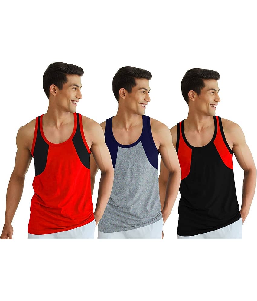Drako Pack of 3 Cotton Basic Vest For Men ( Multicolor )