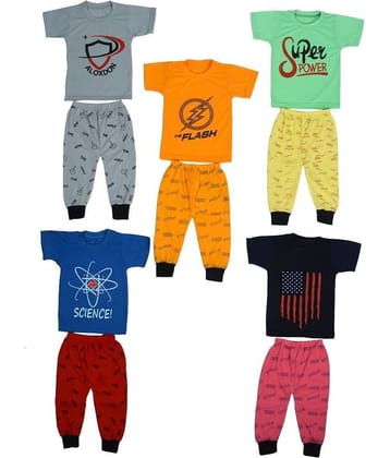DIAMOND EXPORTER Pack of 5 Boys Cotton Blend T-Shirt & Trackpants Set ( Multicolor )