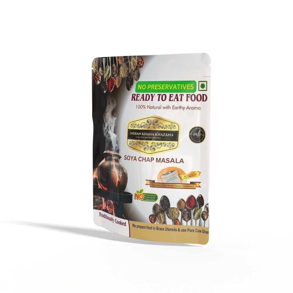 INDIAN KHANA KHAZANA Ready to eat Soya Chap Masala | No Added Preservative and Colours ( Soya )Serve Hot Anytime Anywhere with our Flameless Food Heater inside the Pack | Indian Tasty Flavour Ready to Eat Food Soya Chap Masala